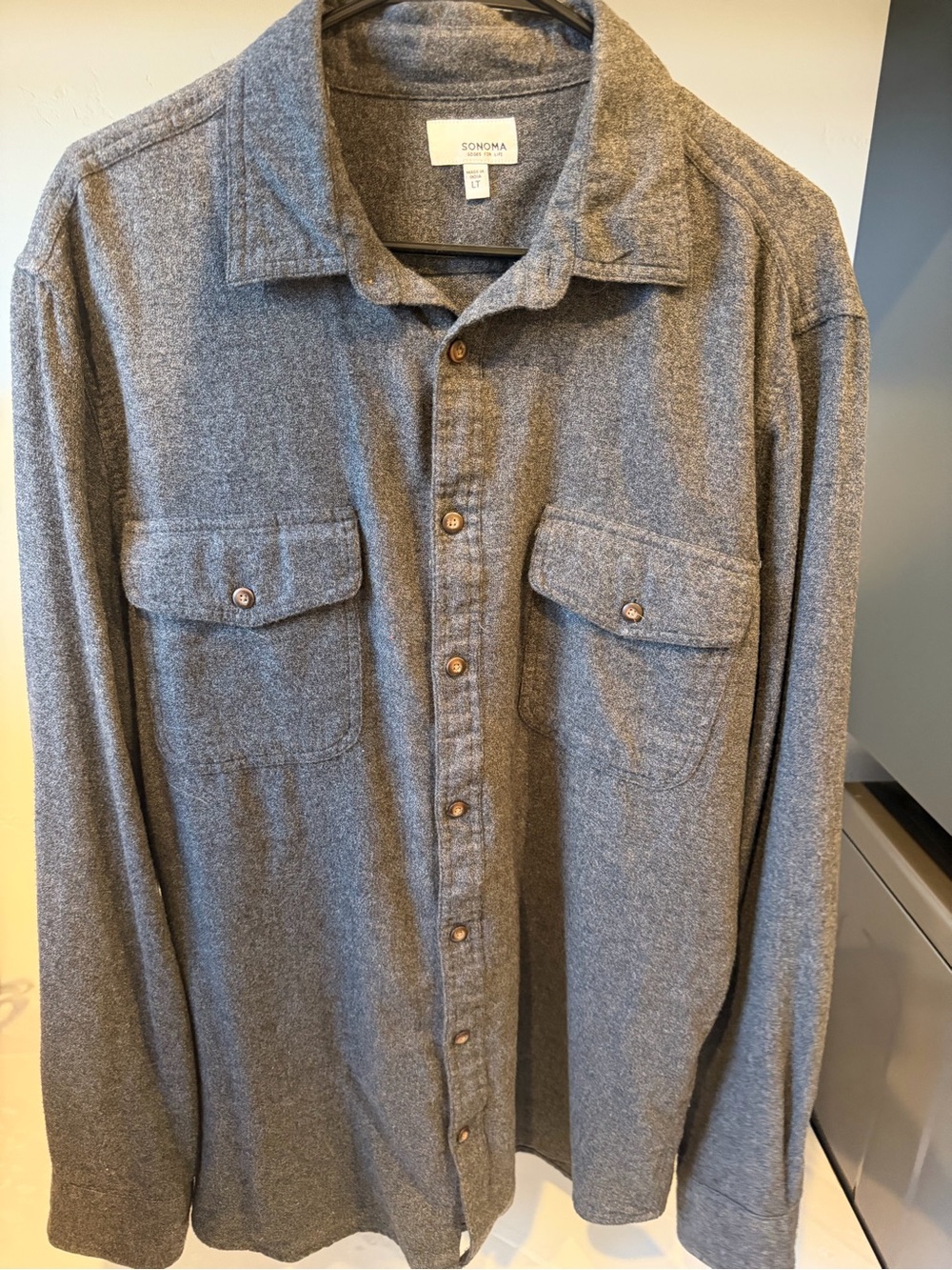 Sonoma Dark Heather Gray Long-Sleeve Button-Down Shirt
